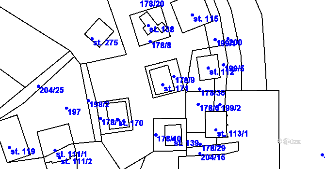 Parcela st. 171 v KÚ Nezabudice, Katastrální mapa