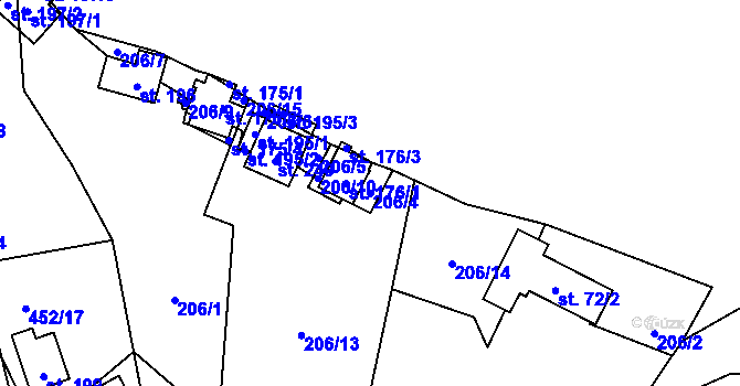 Parcela st. 206/4 v KÚ Nezabudice, Katastrální mapa