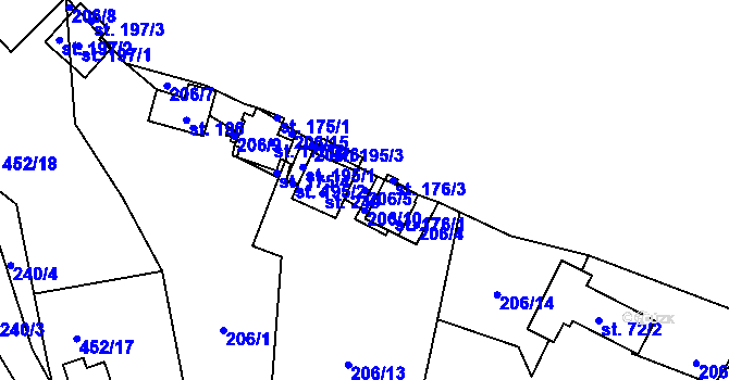 Parcela st. 206/5 v KÚ Nezabudice, Katastrální mapa