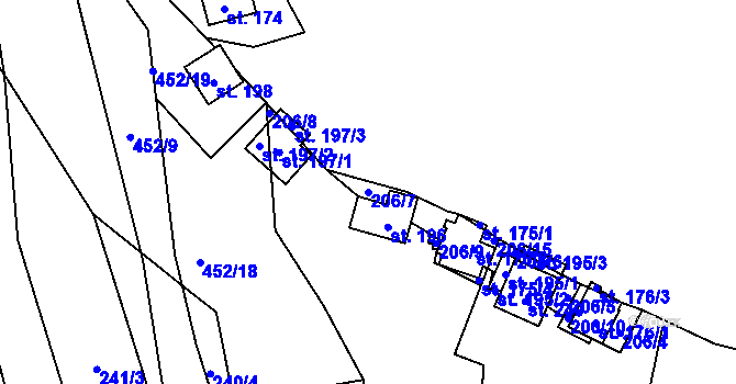 Parcela st. 206/7 v KÚ Nezabudice, Katastrální mapa