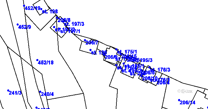 Parcela st. 206/9 v KÚ Nezabudice, Katastrální mapa
