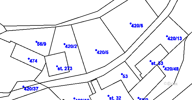 Parcela st. 420/5 v KÚ Nezabudice, Katastrální mapa