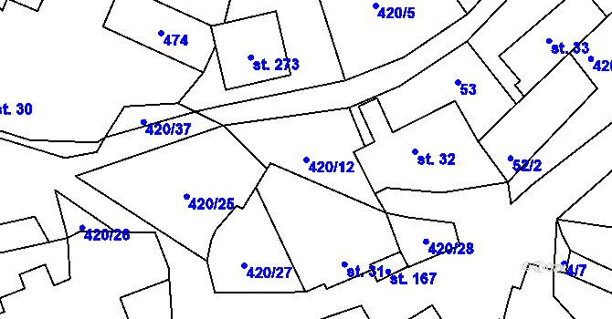 Parcela st. 420/12 v KÚ Nezabudice, Katastrální mapa
