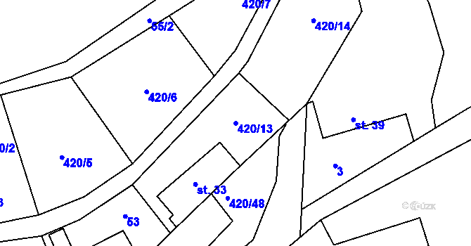 Parcela st. 420/13 v KÚ Nezabudice, Katastrální mapa