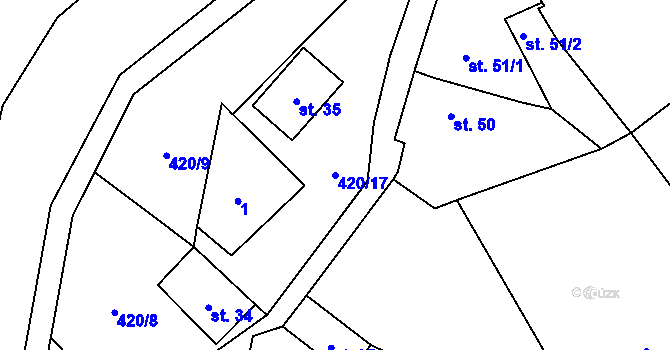 Parcela st. 420/17 v KÚ Nezabudice, Katastrální mapa