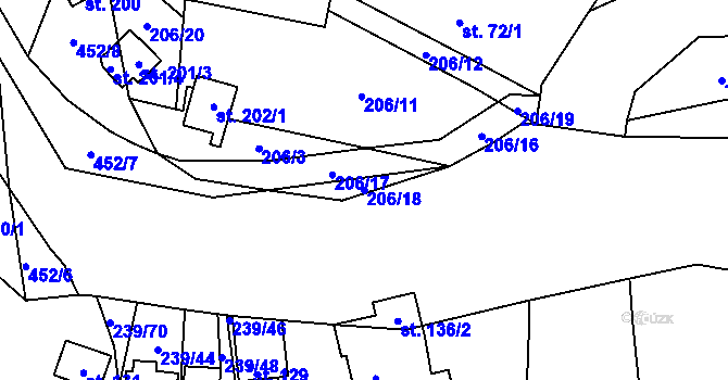 Parcela st. 206/18 v KÚ Nezabudice, Katastrální mapa