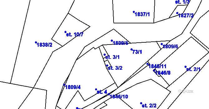 Parcela st. 3/1 v KÚ Nezamyslice u Horažďovic, Katastrální mapa