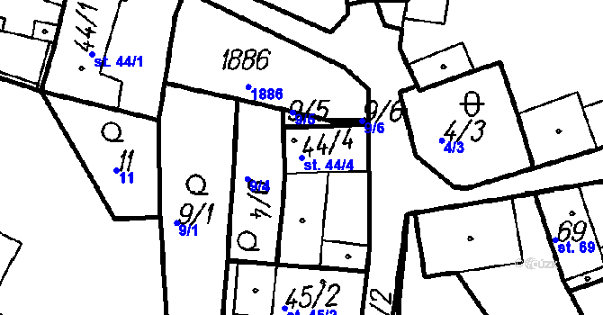 Parcela st. 44/4 v KÚ Nezamyslice u Horažďovic, Katastrální mapa