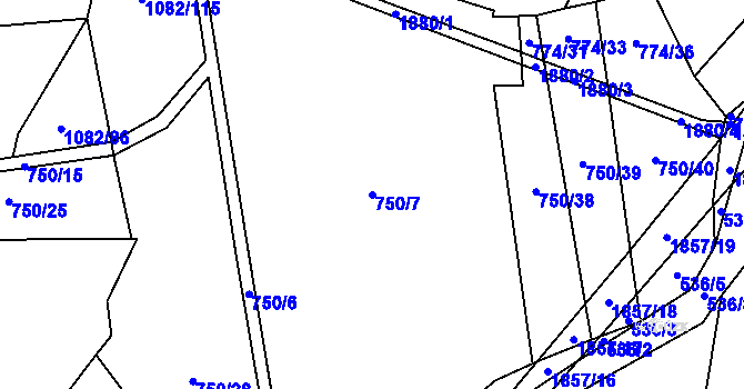 Parcela st. 750/7 v KÚ Nezamyslice u Horažďovic, Katastrální mapa