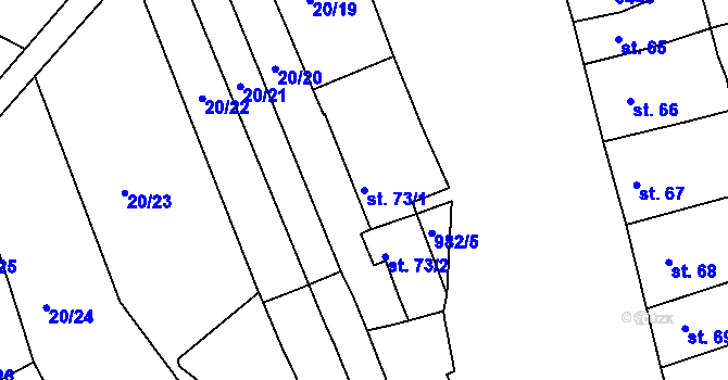 Parcela st. 73/1 v KÚ Nezamyslice nad Hanou, Katastrální mapa