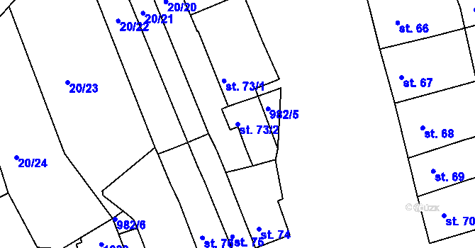 Parcela st. 73/2 v KÚ Nezamyslice nad Hanou, Katastrální mapa