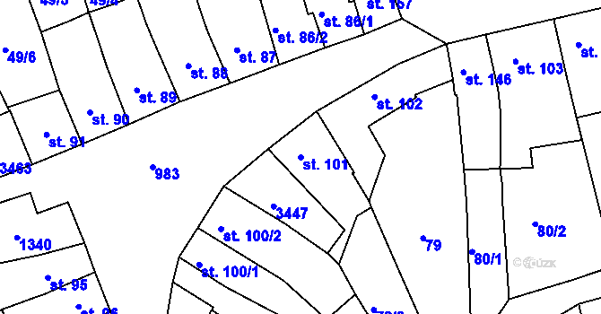 Parcela st. 101 v KÚ Nezamyslice nad Hanou, Katastrální mapa
