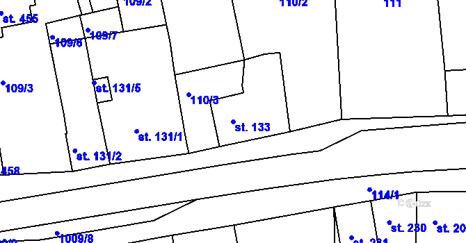 Parcela st. 133 v KÚ Nezamyslice nad Hanou, Katastrální mapa