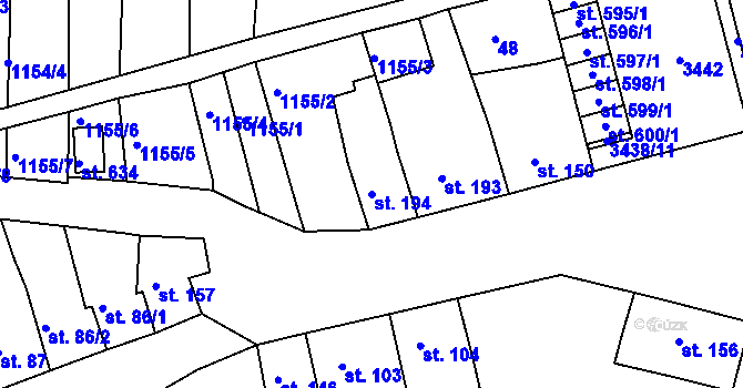 Parcela st. 194 v KÚ Nezamyslice nad Hanou, Katastrální mapa