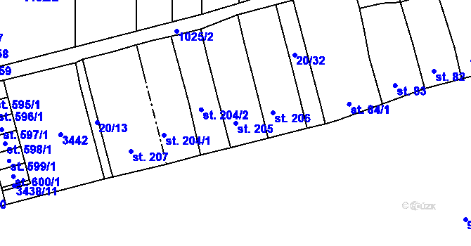 Parcela st. 205 v KÚ Nezamyslice nad Hanou, Katastrální mapa