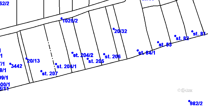 Parcela st. 206 v KÚ Nezamyslice nad Hanou, Katastrální mapa