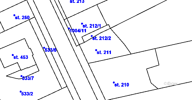 Parcela st. 211 v KÚ Nezamyslice nad Hanou, Katastrální mapa