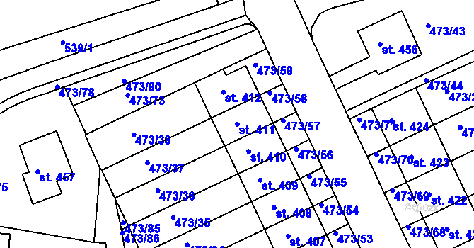 Parcela st. 411 v KÚ Nezamyslice nad Hanou, Katastrální mapa