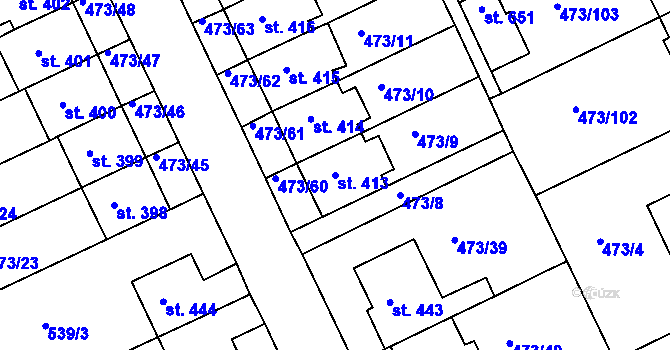 Parcela st. 413 v KÚ Nezamyslice nad Hanou, Katastrální mapa