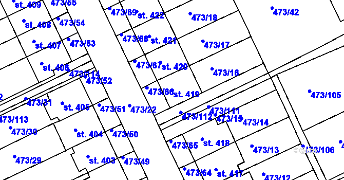 Parcela st. 419 v KÚ Nezamyslice nad Hanou, Katastrální mapa