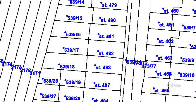 Parcela st. 482 v KÚ Nezamyslice nad Hanou, Katastrální mapa
