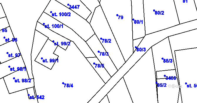 Parcela st. 78/3 v KÚ Nezamyslice nad Hanou, Katastrální mapa