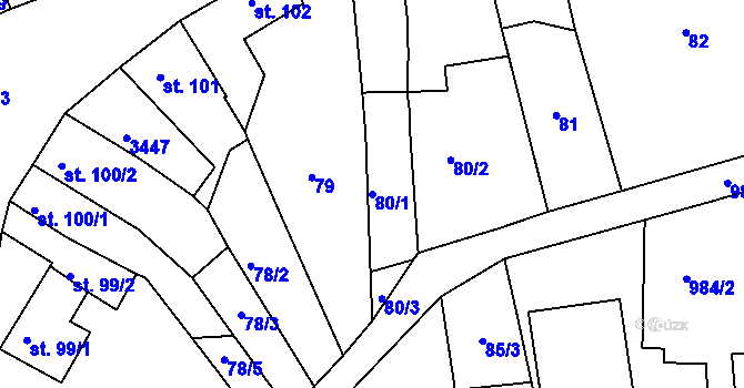 Parcela st. 80/1 v KÚ Nezamyslice nad Hanou, Katastrální mapa