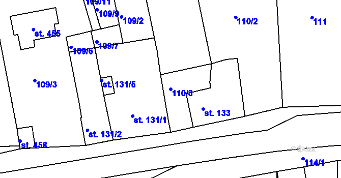 Parcela st. 110/3 v KÚ Nezamyslice nad Hanou, Katastrální mapa