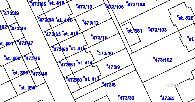 Parcela st. 473/10 v KÚ Nezamyslice nad Hanou, Katastrální mapa