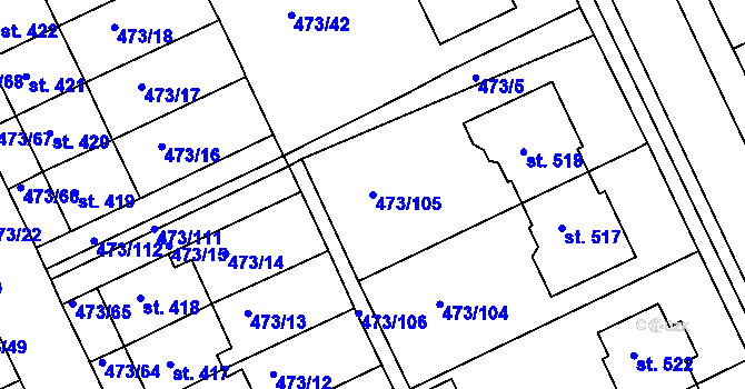 Parcela st. 473/105 v KÚ Nezamyslice nad Hanou, Katastrální mapa