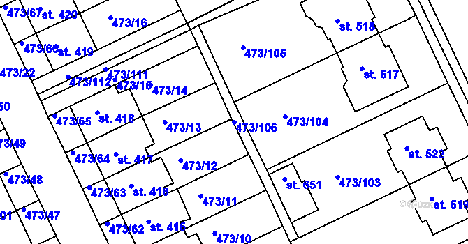 Parcela st. 473/106 v KÚ Nezamyslice nad Hanou, Katastrální mapa