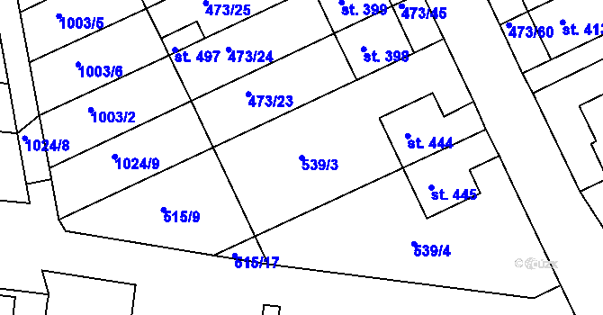 Parcela st. 539/3 v KÚ Nezamyslice nad Hanou, Katastrální mapa