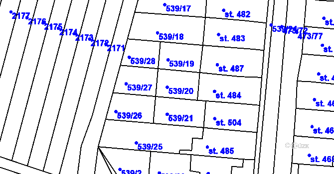 Parcela st. 539/20 v KÚ Nezamyslice nad Hanou, Katastrální mapa