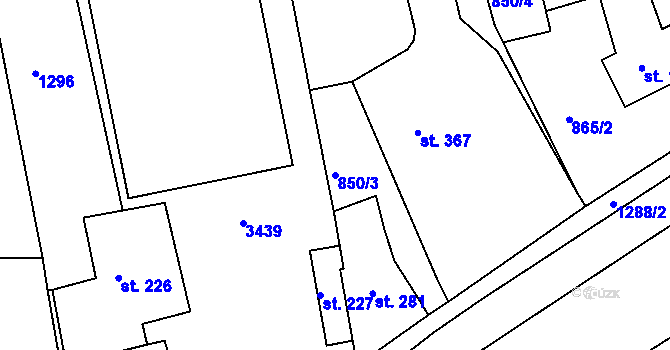 Parcela st. 850/3 v KÚ Nezamyslice nad Hanou, Katastrální mapa