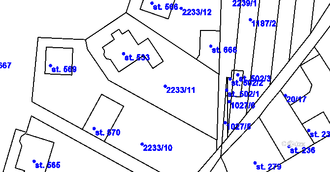 Parcela st. 2233/11 v KÚ Nezamyslice nad Hanou, Katastrální mapa