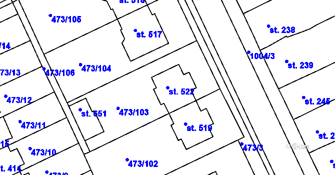 Parcela st. 522 v KÚ Nezamyslice nad Hanou, Katastrální mapa