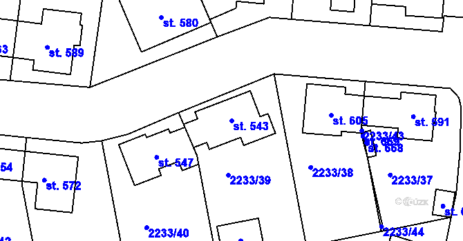 Parcela st. 543 v KÚ Nezamyslice nad Hanou, Katastrální mapa