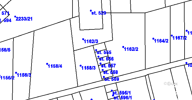 Parcela st. 555 v KÚ Nezamyslice nad Hanou, Katastrální mapa