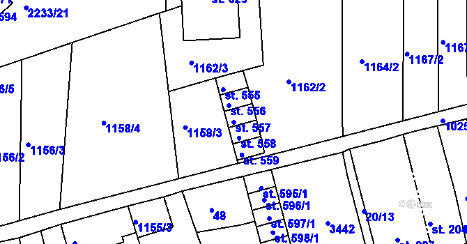 Parcela st. 557 v KÚ Nezamyslice nad Hanou, Katastrální mapa