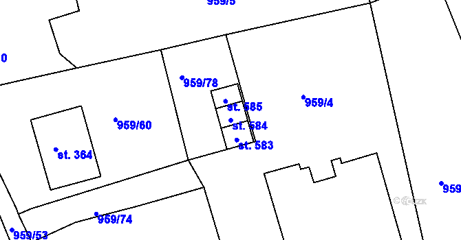Parcela st. 584 v KÚ Nezamyslice nad Hanou, Katastrální mapa