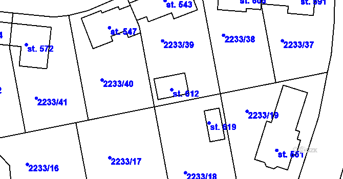 Parcela st. 612 v KÚ Nezamyslice nad Hanou, Katastrální mapa