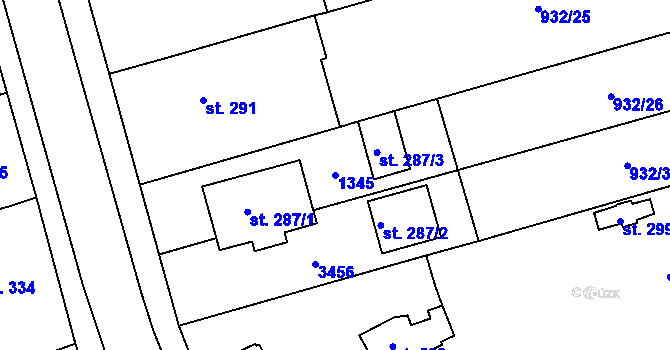 Parcela st. 1345 v KÚ Nezamyslice nad Hanou, Katastrální mapa