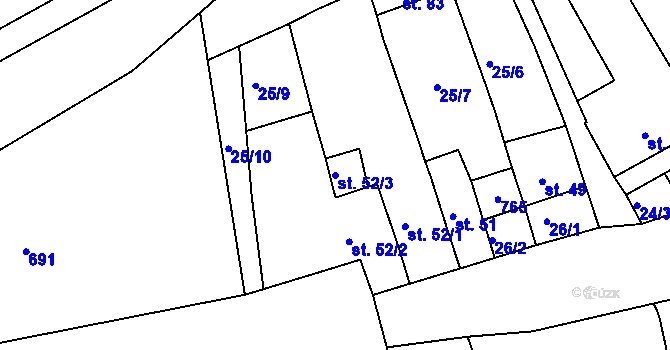 Parcela st. 52/3 v KÚ Těšice u Nezamyslic, Katastrální mapa