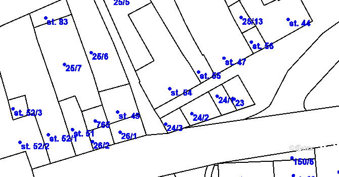 Parcela st. 54 v KÚ Těšice u Nezamyslic, Katastrální mapa