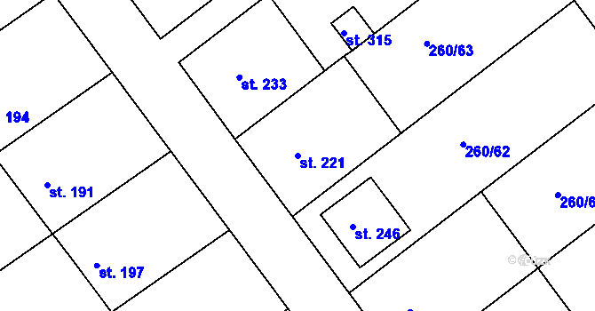 Parcela st. 221 v KÚ Nezdenice, Katastrální mapa