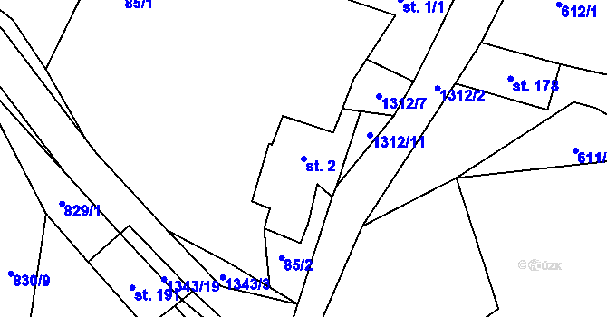 Parcela st. 2 v KÚ Nezdice na Šumavě, Katastrální mapa