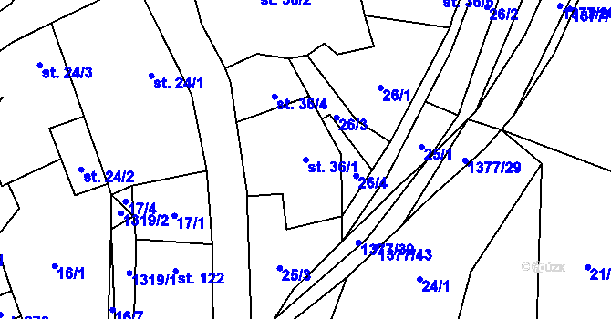 Parcela st. 36/1 v KÚ Nezdice na Šumavě, Katastrální mapa