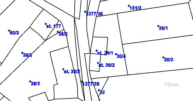 Parcela st. 39/1 v KÚ Nezdice na Šumavě, Katastrální mapa