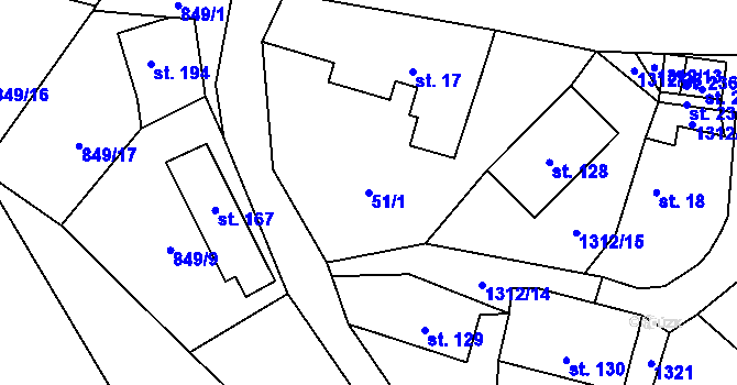 Parcela st. 51/1 v KÚ Nezdice na Šumavě, Katastrální mapa