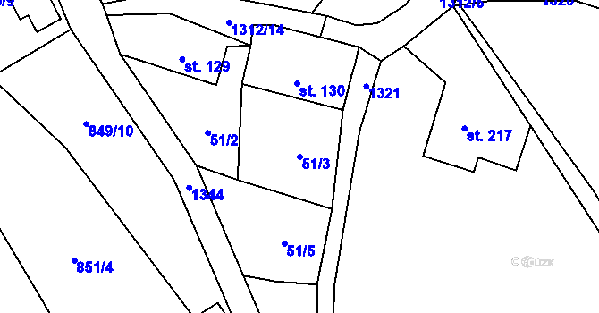 Parcela st. 51/3 v KÚ Nezdice na Šumavě, Katastrální mapa